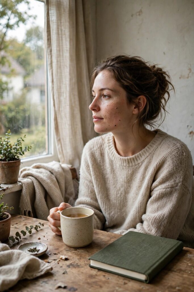 Quiet break with a cup of tea by a window at home