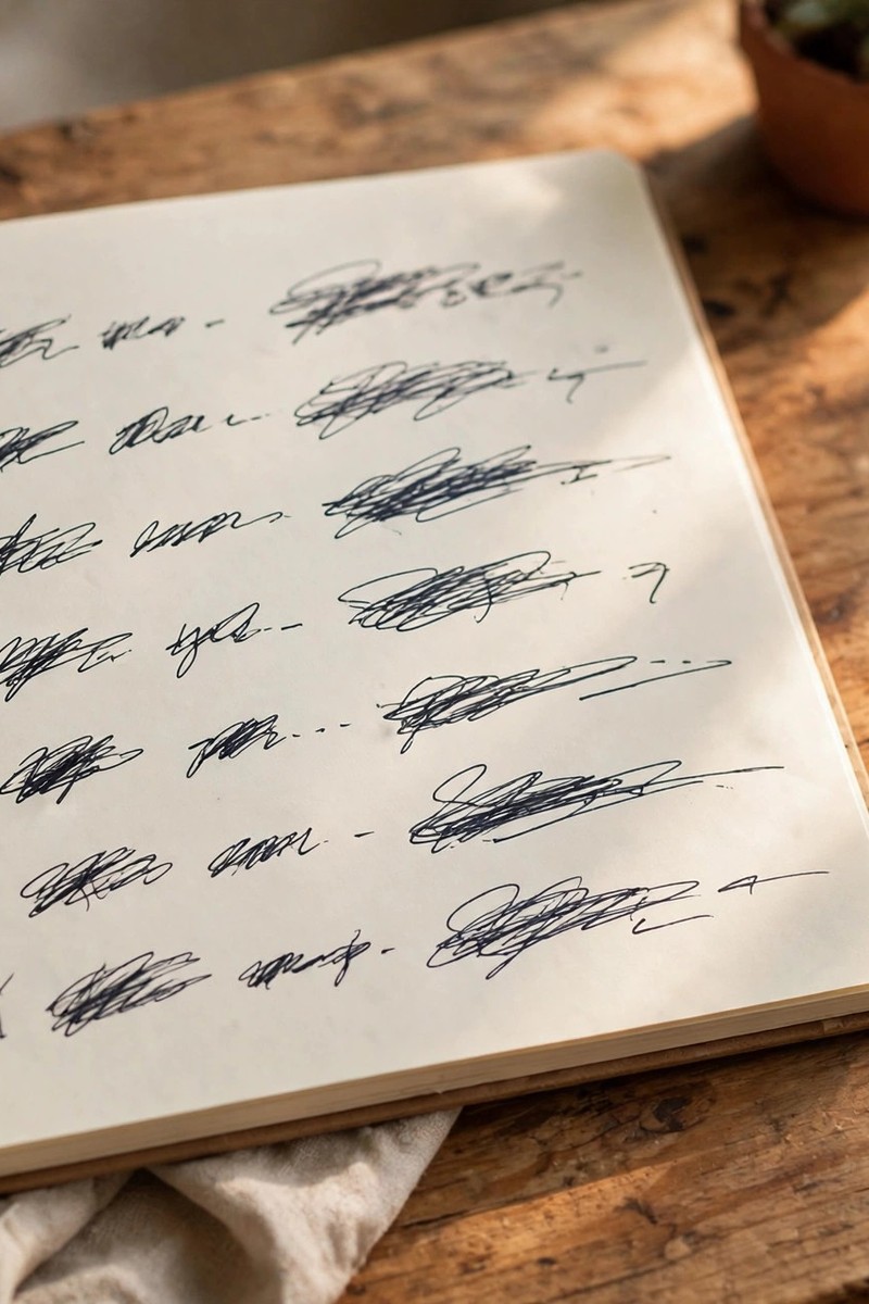 An open notebook with a handwritten checklist and a pen lying beside it on a wooden table.