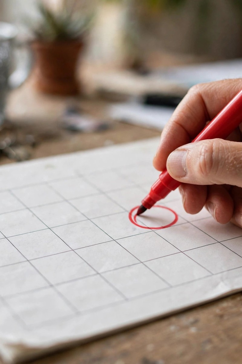 Hand circling a calendar date with a red marker on a desk